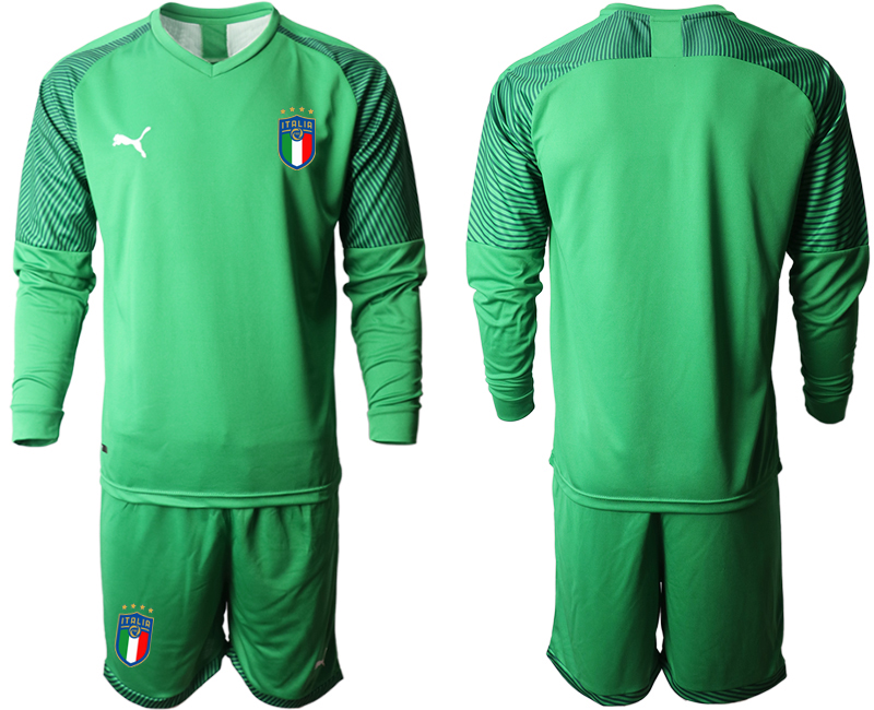 Men 2021 European Cup Italy green goalkeeper long sleeve soccer jerseys->italy jersey->Soccer Country Jersey